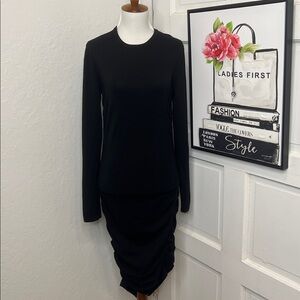 Michael Kors Collection Black Ruched Midi Sweater Dress Size M